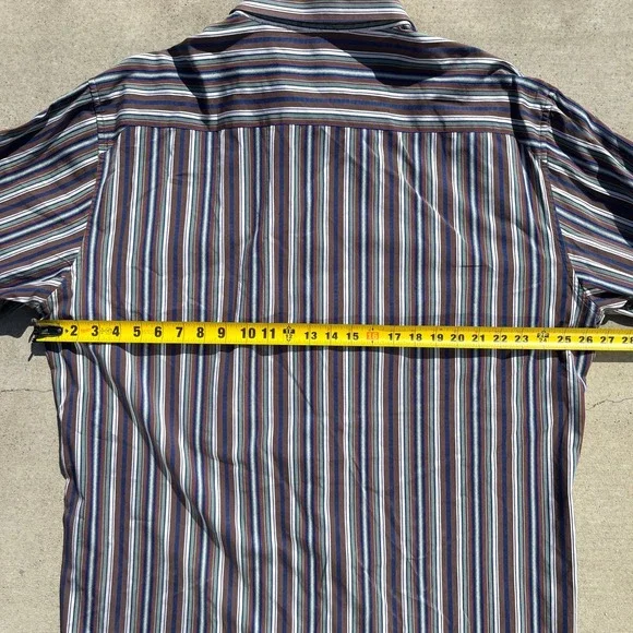 Robert Graham Shirt Mens 3XL Blue Brown Green Stripe Flip Cuff Long Sleeve